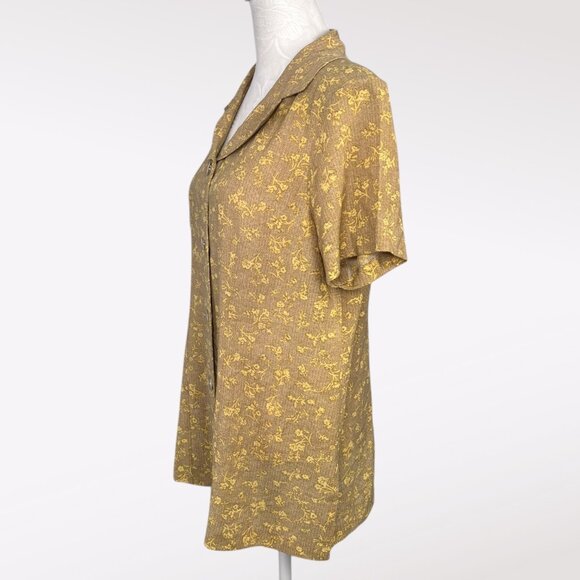 Vintage 90's Shirt Sleeve Button Down Shirt Cottagecore Yellow Floral Large - Picture 3 of 8